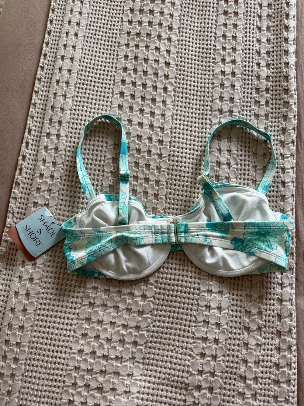 NEW Shade & Shore Aqua‎ Floral Underwire Bikini Top Size 36DD